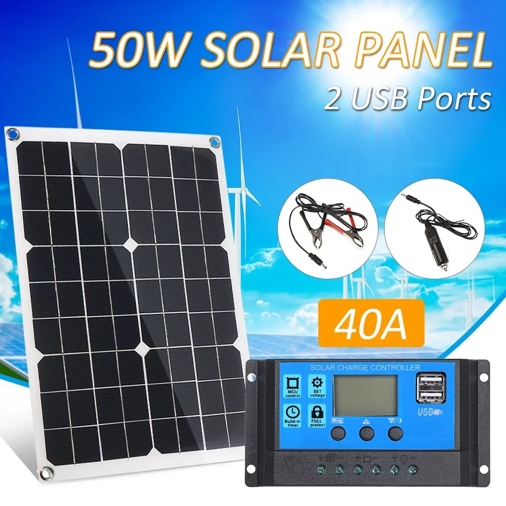 IP65 Charge /24V 50W Dual Solar USB Resistance Charge & Controller 2 Solar 5V/18V with Output Water Intelligent DC Ports PWM Regulator Panel Car