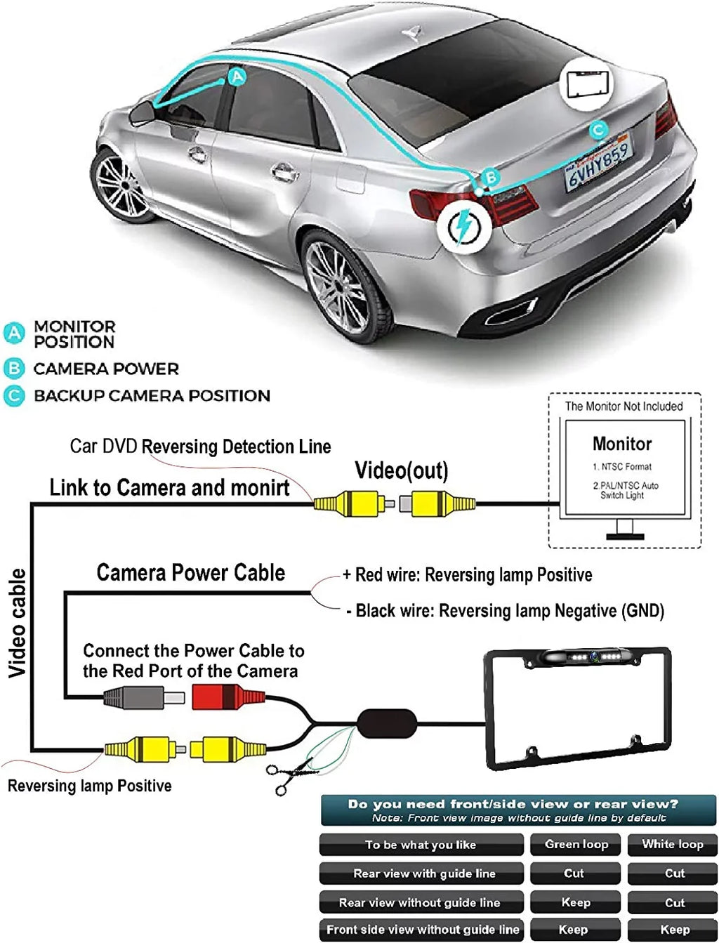 Kenwood Plate Rearview Black Waterproof DDX5706S DDX-5706S for Backup Camera License