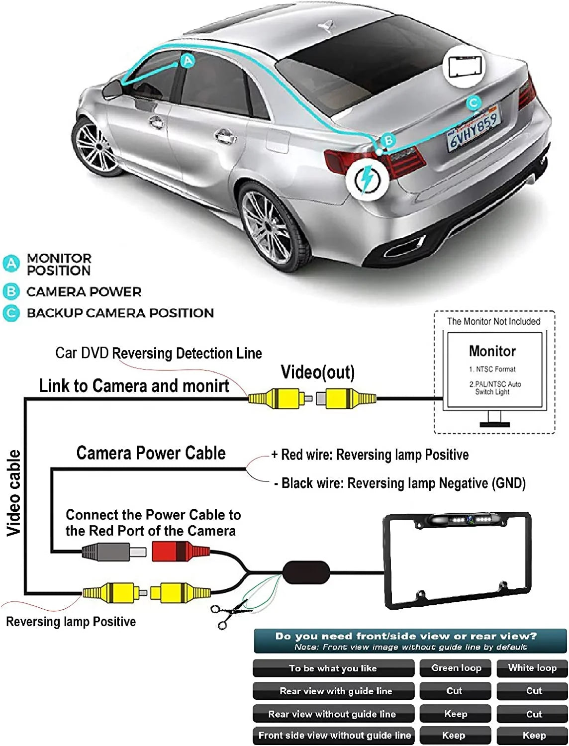 Kenwood Plate Rearview Black Waterproof DDX5706S DDX-5706S for Backup Camera License