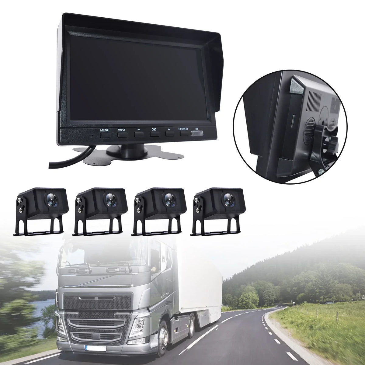 Camera RV Video Truck Driving Rear 7" Bus+4 Monitor Recorder DVR B Backup View for