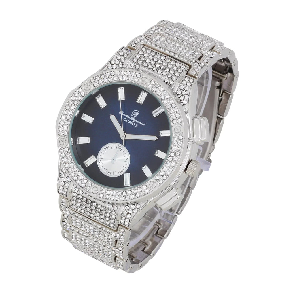 Big Hop Blue Watch SLV MB Inspired Bling Out by ST10311 on - - Rhinestones Men's -C Hip Blast Raymond Charles Iced Timepiece- Diamond