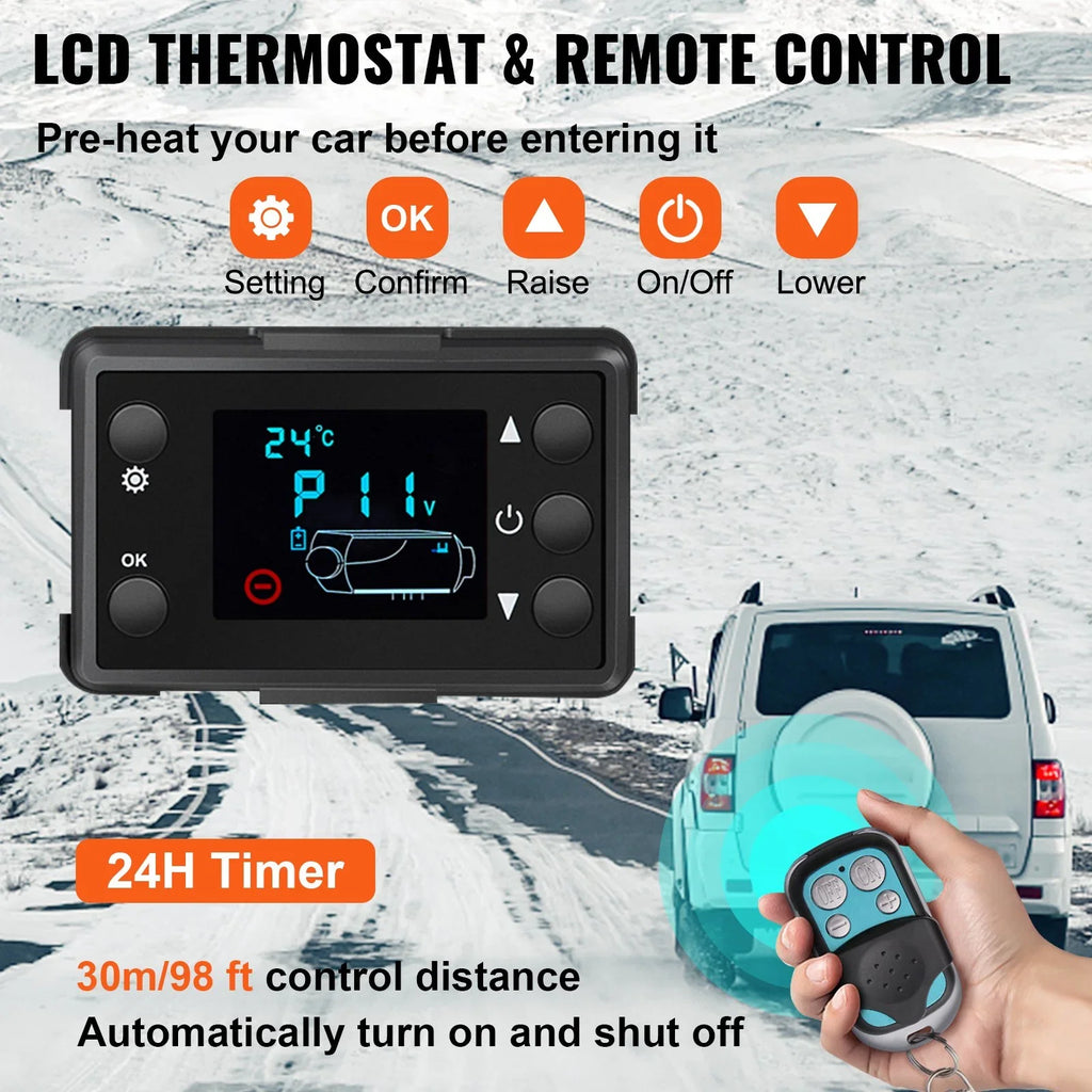 Mini Hole, Diesel Heater, Heater, Trailer, Heating Motorhomes 5KW Bus, Single Truck Parking Heater, VEVOR Fast Black For Truck, Heater, LCD, Car Diesel Air Outlet 12V Control, Remote RV with Boat,