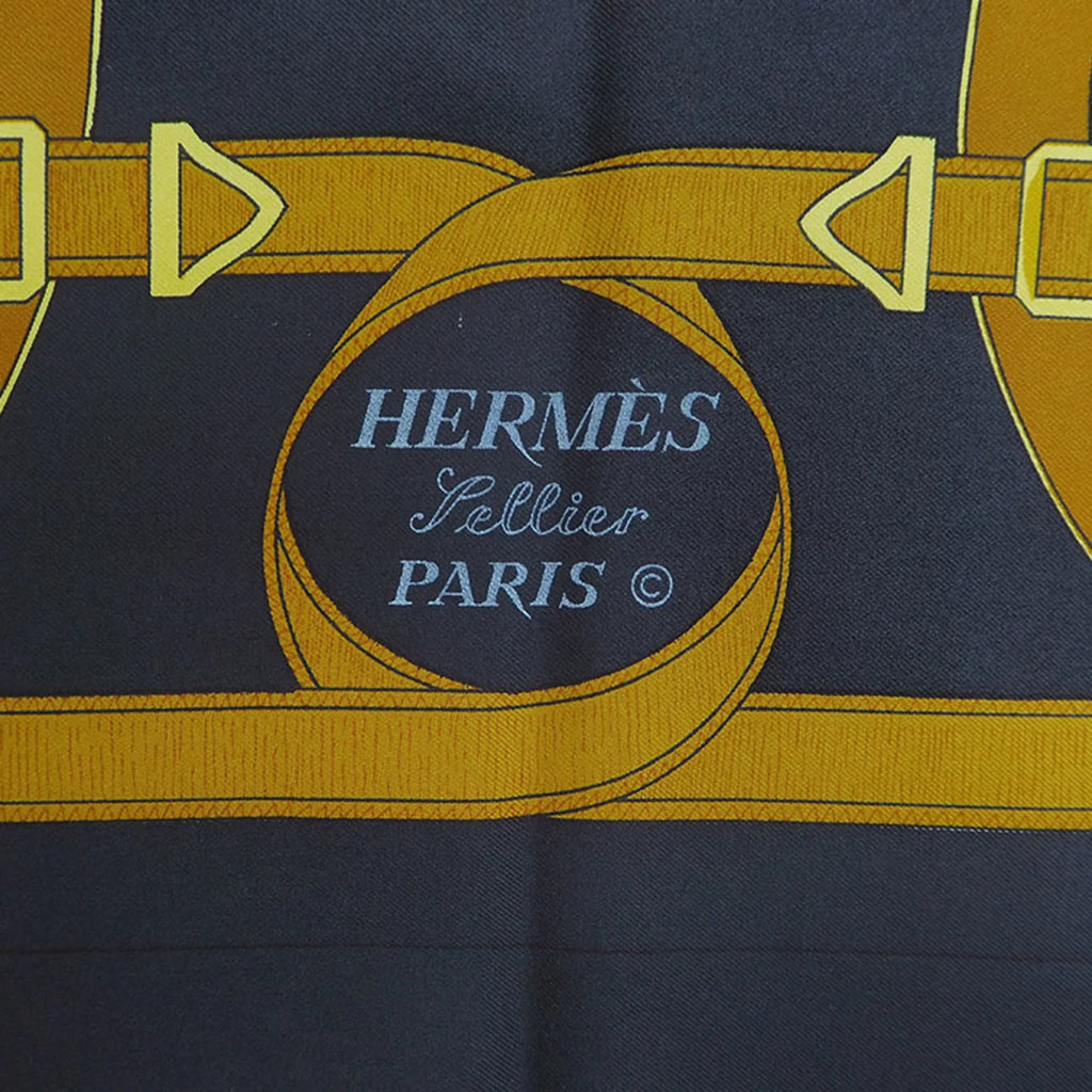 Black Spur 90 Scarf Hermes d'or Pellier Carre Eperon Pre-Owned x Yellow HERMES H.d'ORiGNY Muffler (Good) Golden