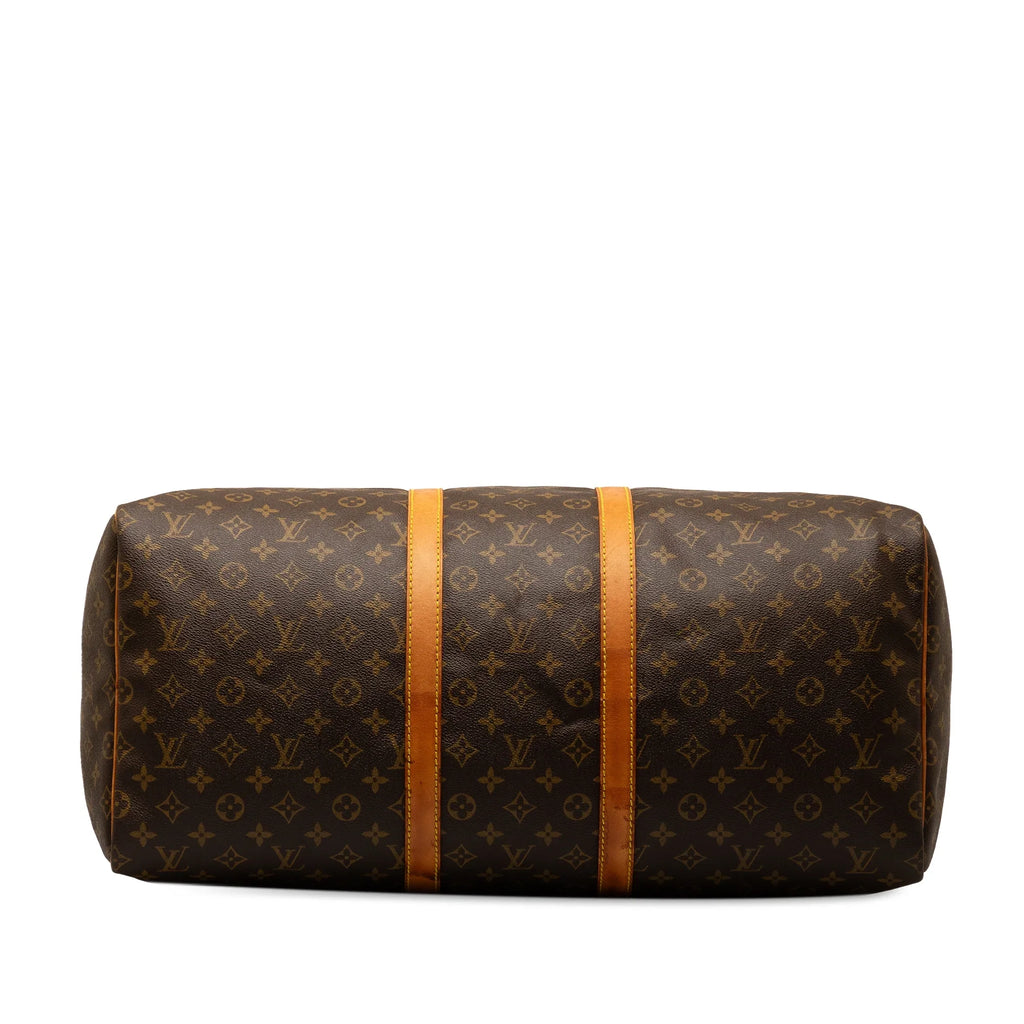 55 Authenticated Vuitton Louis Unisex WeekenderBag Monogram Keepall Brown Pre-Owned Travel Bag (Good) Canvas