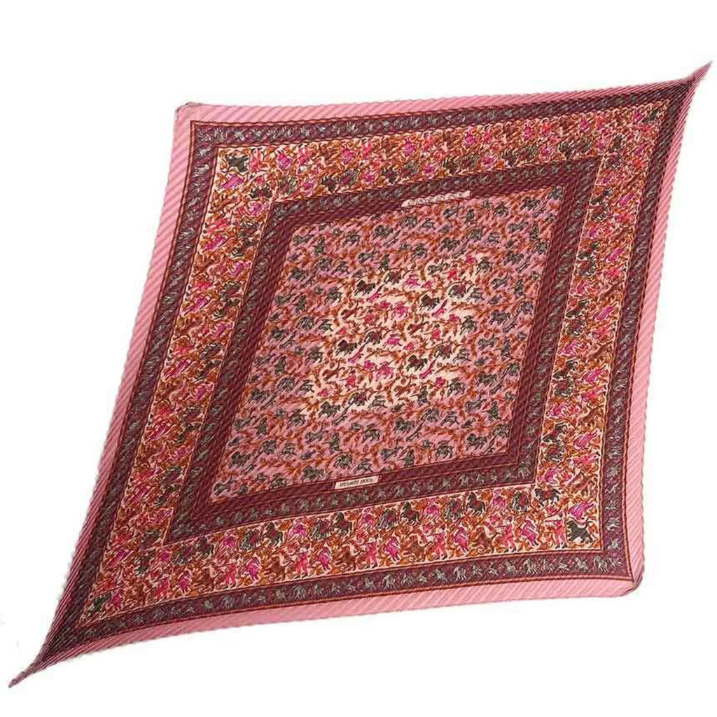 Women's EN Silk Hermes (Like aq5273 Hunting INDE Pink Indian HERMES 100% 90 Pleated Carre New) Scarf CHASSE Pre-Owned
