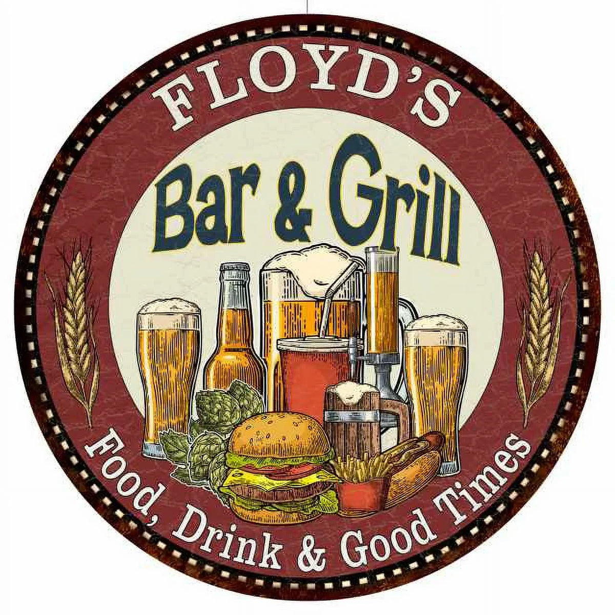 and Bar Round Grill Wall 12" Sign Kitchen 200120020165 Metal Decor FLOYD'S