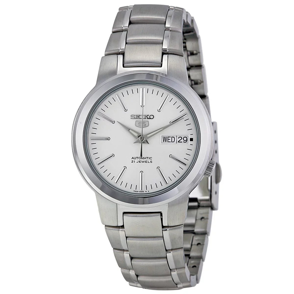 Dial Steel SNKA01 Automatic Stainless Seiko Bracelet White Watch Men's 5