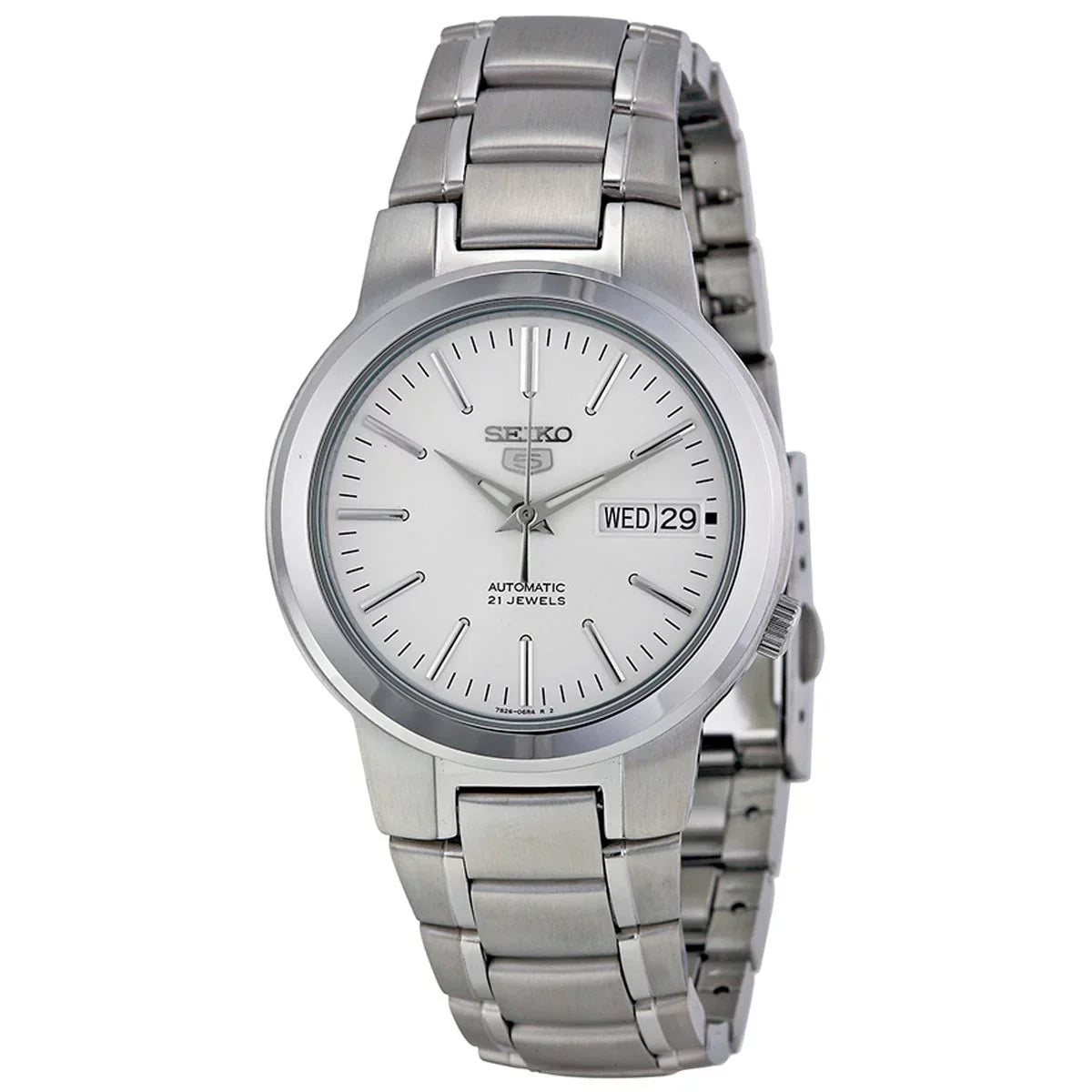 Dial Steel SNKA01 Automatic Stainless Seiko Bracelet White Watch Men's 5