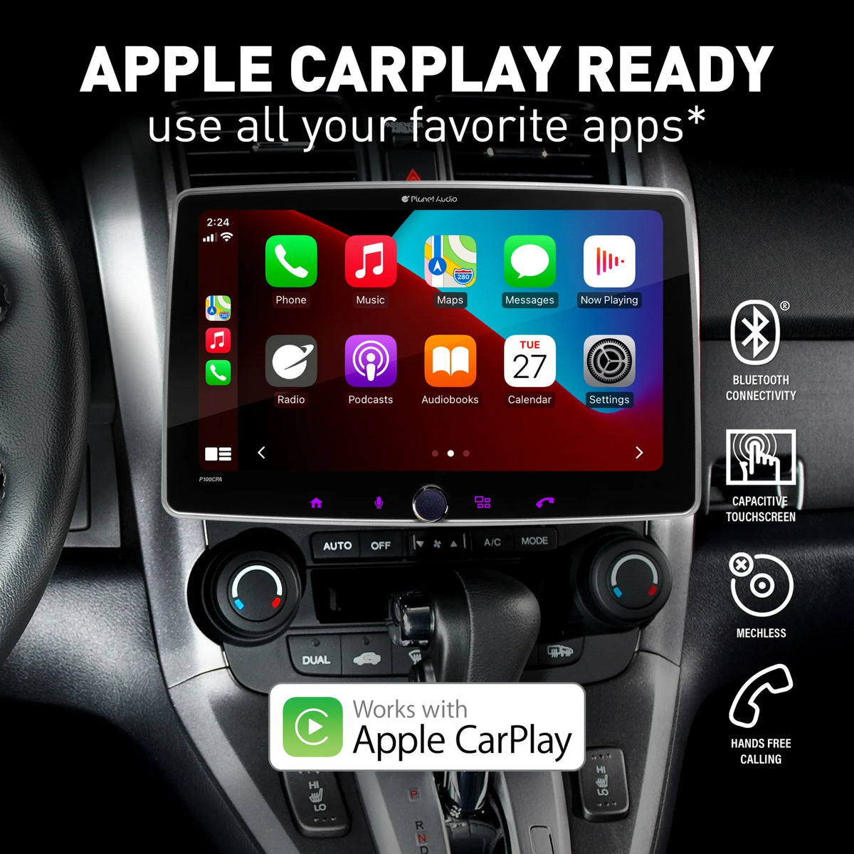 Camera Stereo AM/FM No Din, Auto, Bluetooth, Android CD Apple Backup - Touchscreen, Inch Radio Single CarPlay, Car Receiver, P100CPAC DVD Audio Planet Player, 10.1