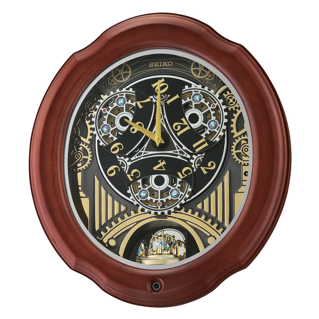 Crystals Melodies Pipes Wood QXM392BRH Motion, Traditional Frame Classic Chimes In and Rotating Music Seiko Pendulum Brown