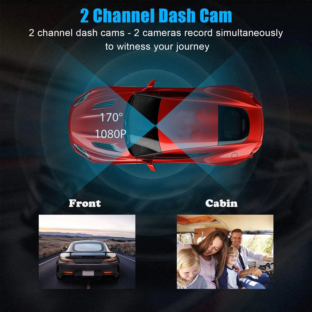 Camera IPS Monitor Wide 1080P Front Car Driving Angle, WDR, Dual Dashboard Car Recording, DVR Dash G-Sensor, Loop Parking and 2" 170° Recorder Vision, with Inside Screen, Night EEEKit with Car Cam,