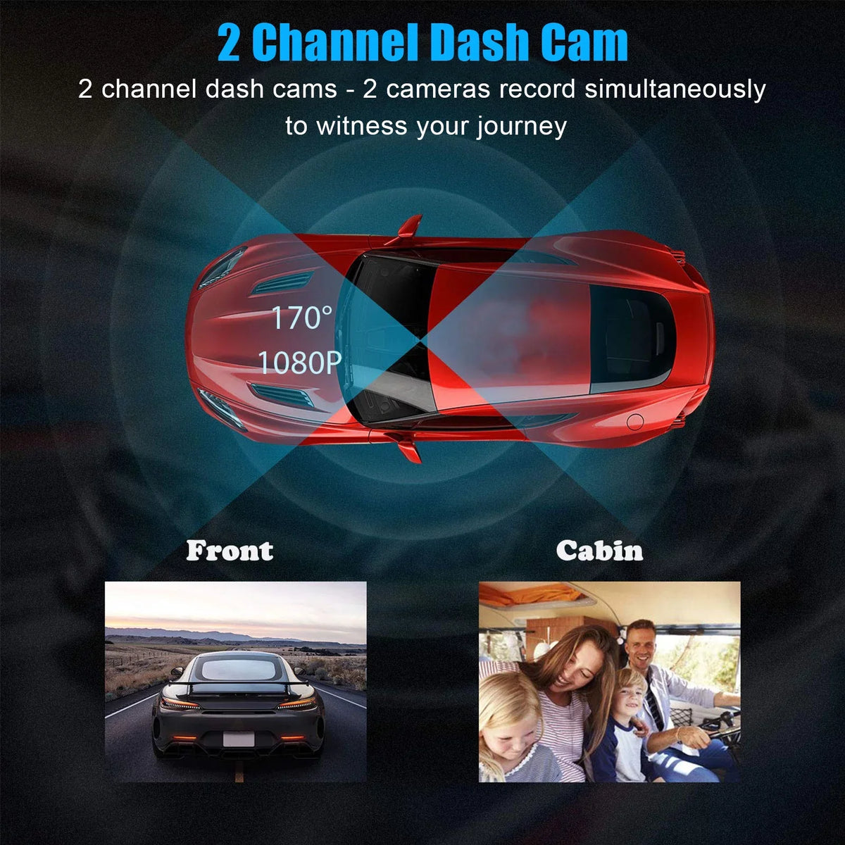 Camera IPS Monitor Wide 1080P Front Car Driving Angle, WDR, Dual Dashboard Car Recording, DVR Dash G-Sensor, Loop Parking and 2" 170° Recorder Vision, with Inside Screen, Night EEEKit with Car Cam,