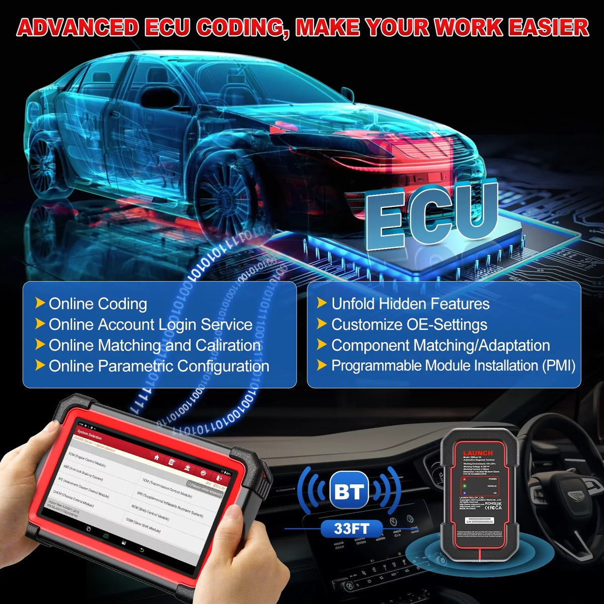 All Diagnostic Coding,Bi-Directional for Tool CRP OBD2 Scan Scanner AutoAuth 919E Control,CANFD X431 Full Vehicles,ECU LAUNCH System with DOIP,FCA BT 2024