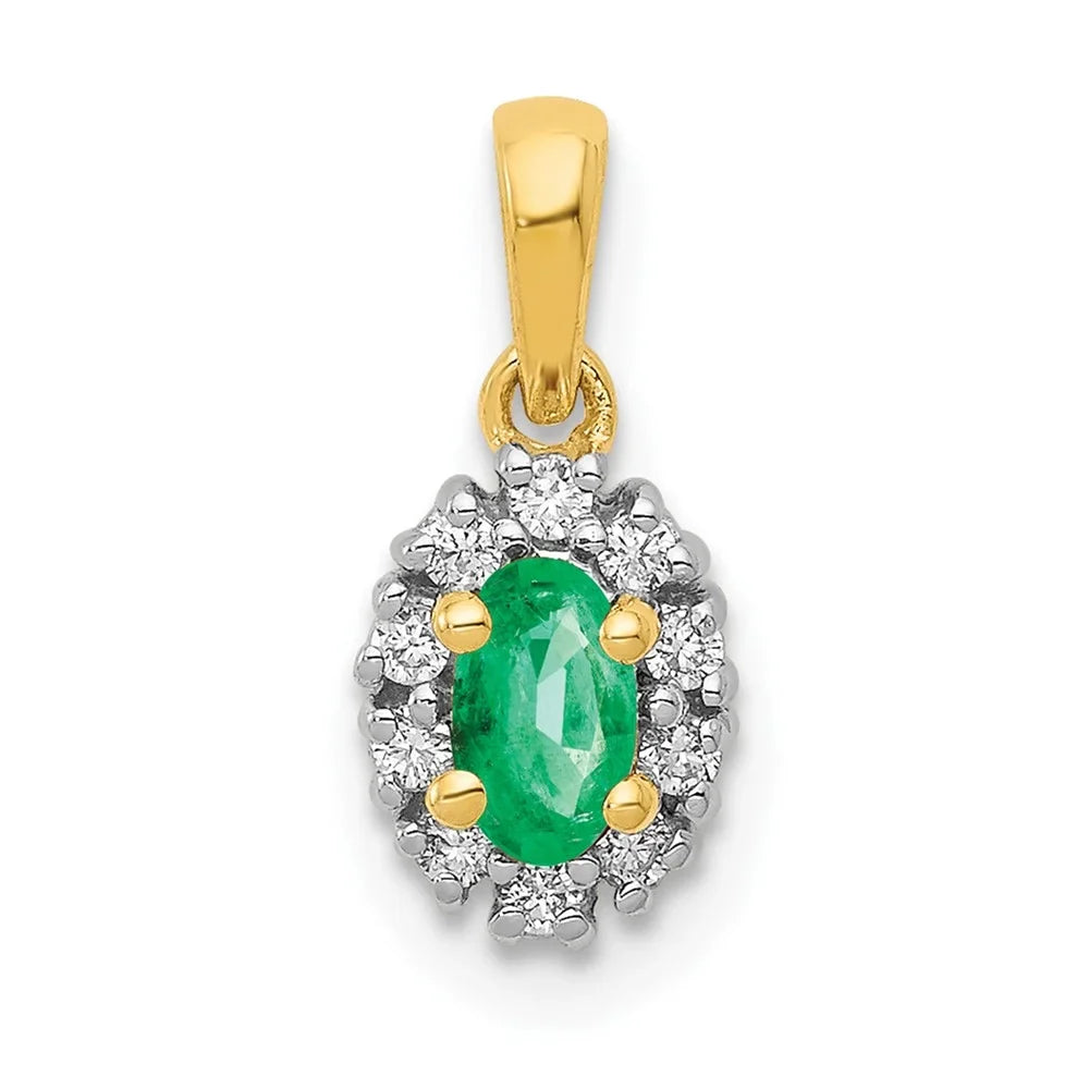 Pendant Rhodium and and Emerald QPM5252-EM-010-YA 14k Diamond Oval