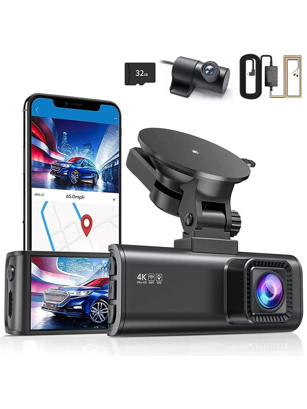 Type-C Cam Front with and Wi-Fi, Hardwire Dash GPS Camera, Kit 4K