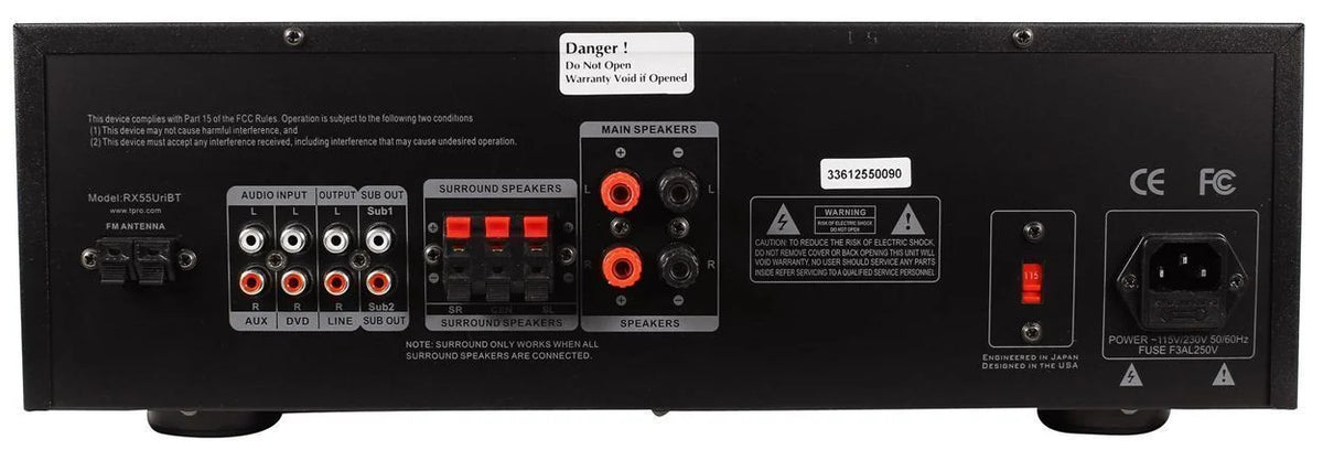 Bluetooth Ceiling Home Black 6.5" Receiver+4) Speakers RX55URIBT Theater