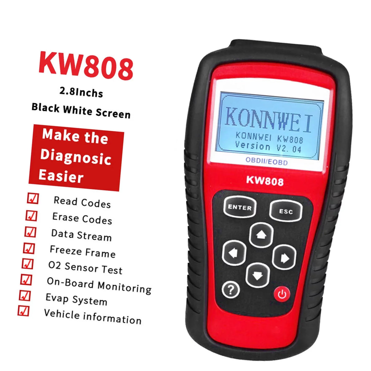 Decoder for Diagnostic Car and / Detection Scanner Scanner Effective OBDII EOBD Code Cars Troubleshooting Reader KONNWEI KW808 Auto