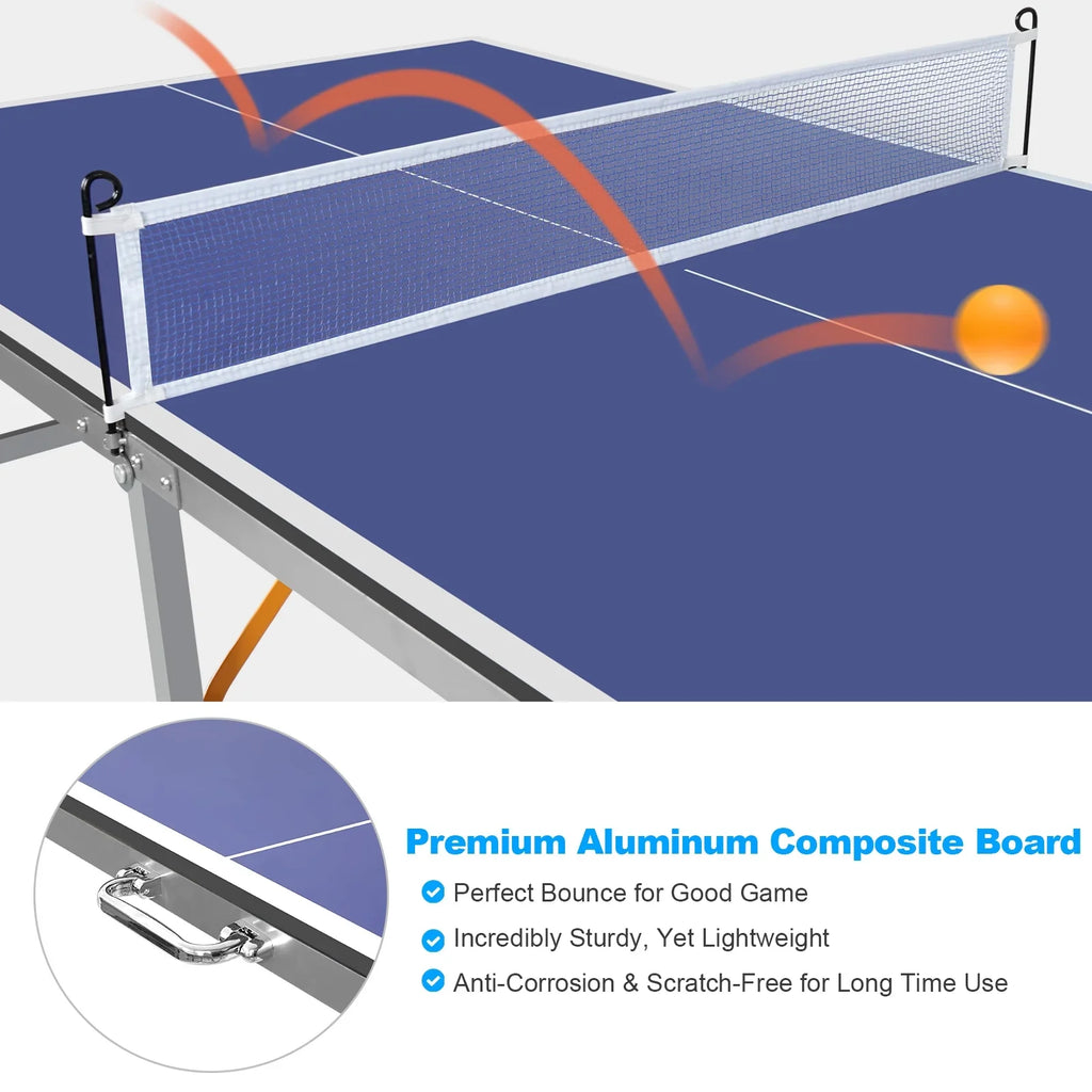 Net, Table Pong for Set, 100% Game Table Foldable Tennis 6ft Pong and Ping Set Table Indoor Outdoor Midsize Folding with Paddles Pre-Assembled Ping 2 Balls, Table
