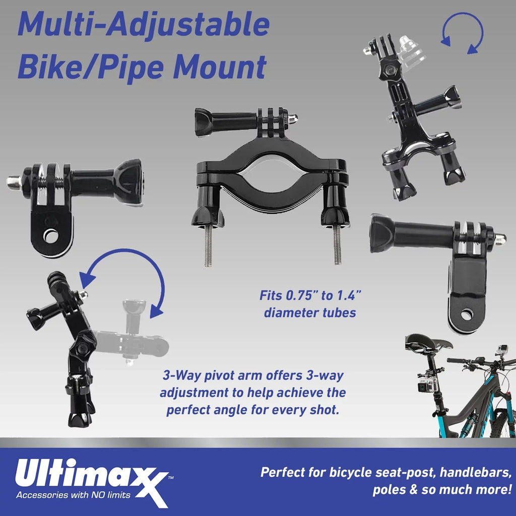 & Bundle / Multi-Adjustable 64GB Bundle) Mini Mount, Pipe Selfie-Stick Black MicroSDXC, Extreme HERO11 Grand More Ultimaxx (27pc Includes: GoPro Much - Bike