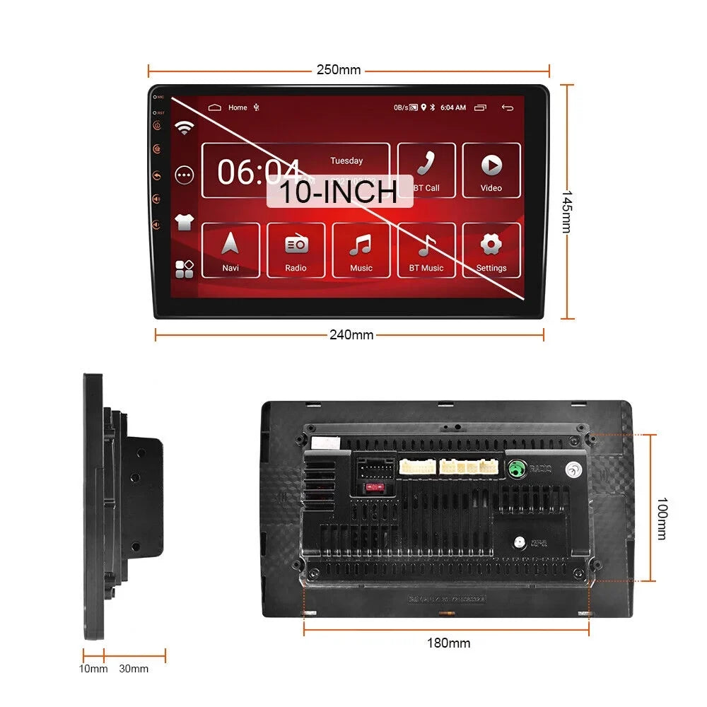 Radio 1280*720 Backup 10.1" Android GPS Bluetooth Din Camera Stereo Screen Double Carplay 2+32GB Android WiFi FM/RDS Car IPS AHD Wireless Auto USB Navigation Receiver
