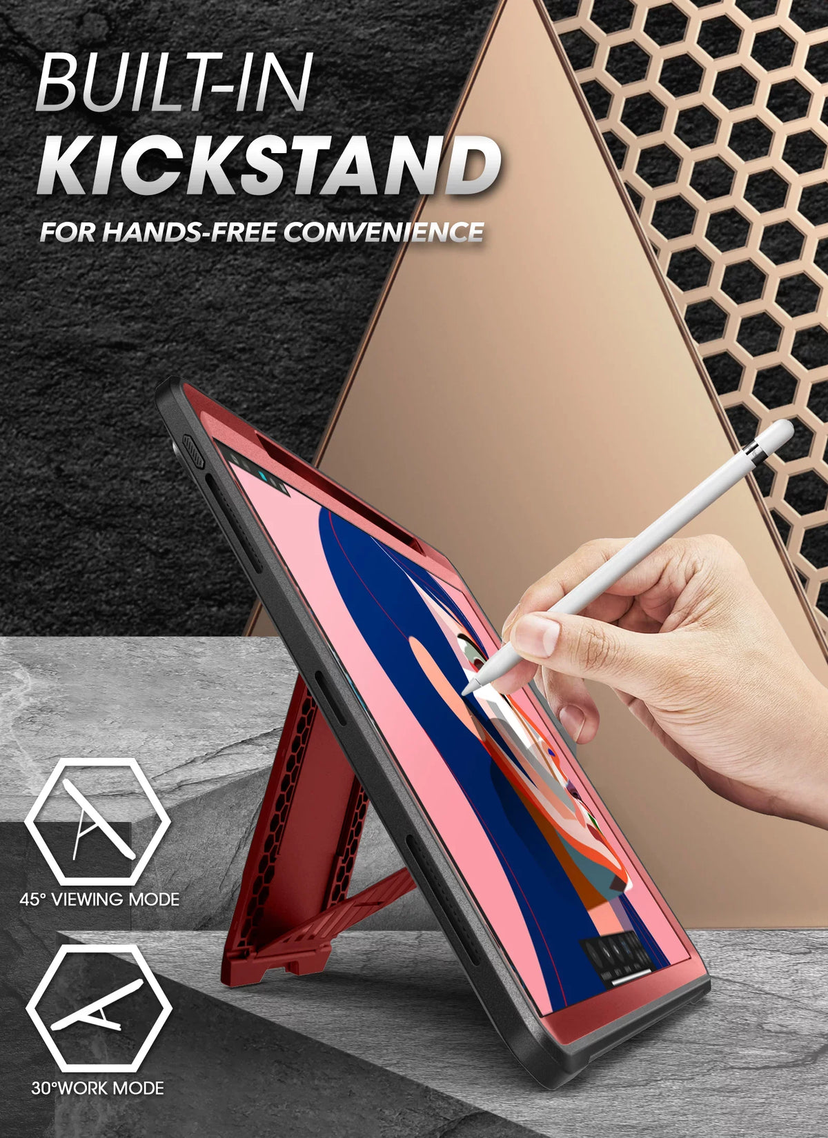12.9 SUPCASE Full-Body 2020), Charging Pencil Built-in with Screen Inch / Pro Beetle Rugged Series Apple iPad Unicorn Kickstand Support (2021 for Pro Case (Ruddy) Protective Protector Case