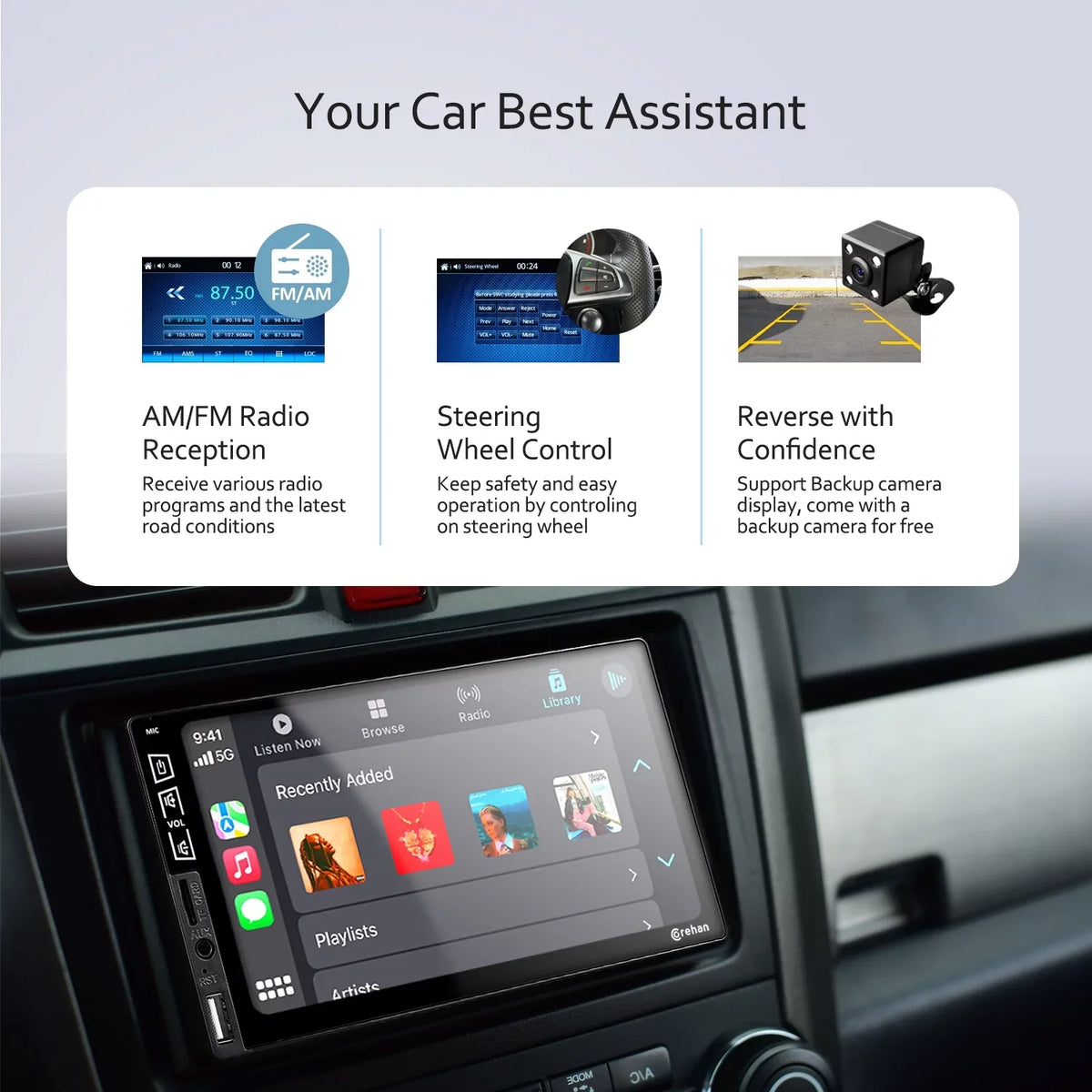 Complimentary Radio Multimedia 7 Link Double Din Screen with Camera Backup - Stereo Corehan Inch Car Carplay, Apple Compatiable Touch IPS with Bluetooth Car Player Mirror Auto, Android