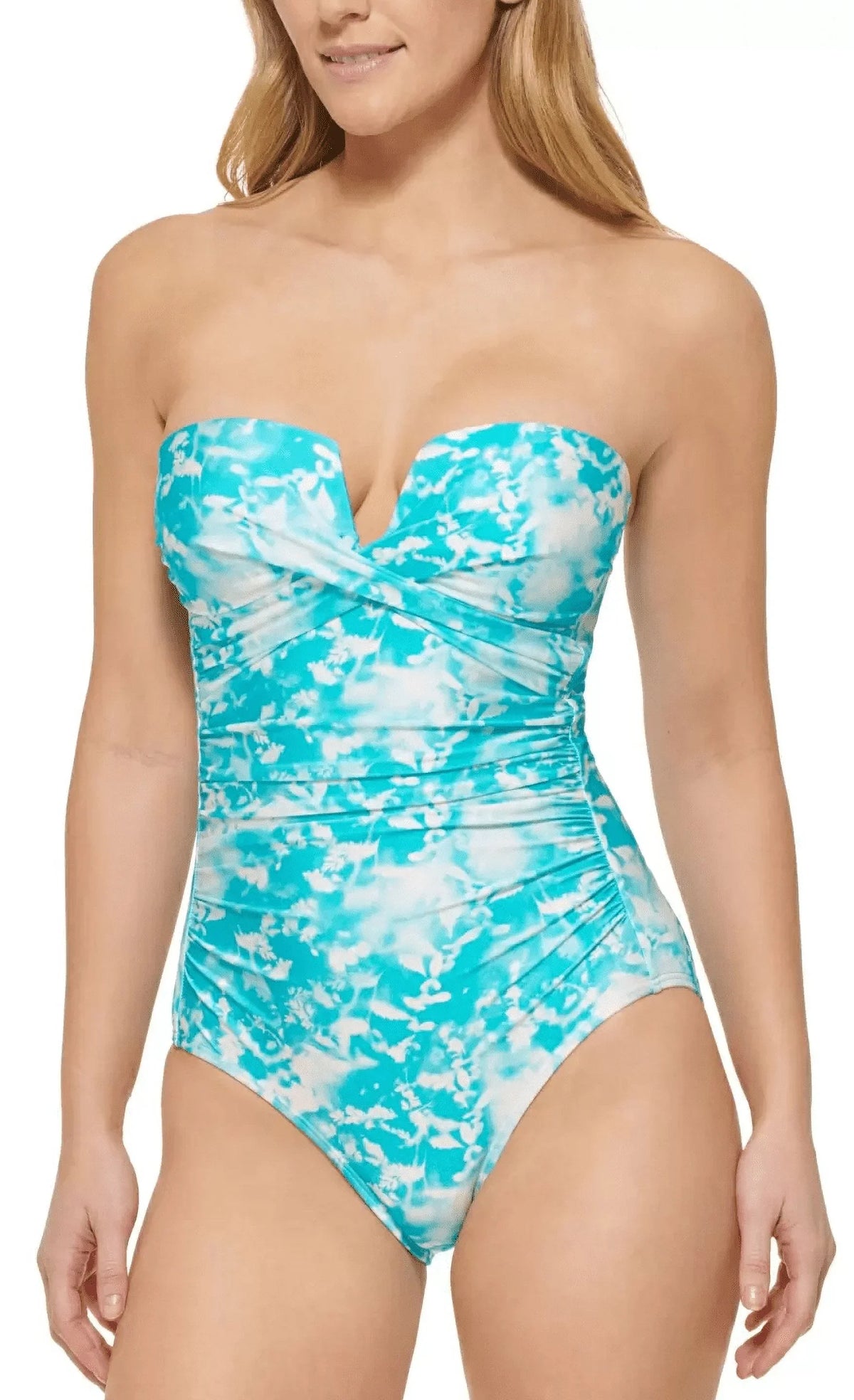 Klein US Bandeau V-Notch WATERS 18 Swimsuit, TROPICAL One-Piece Calvin Printed