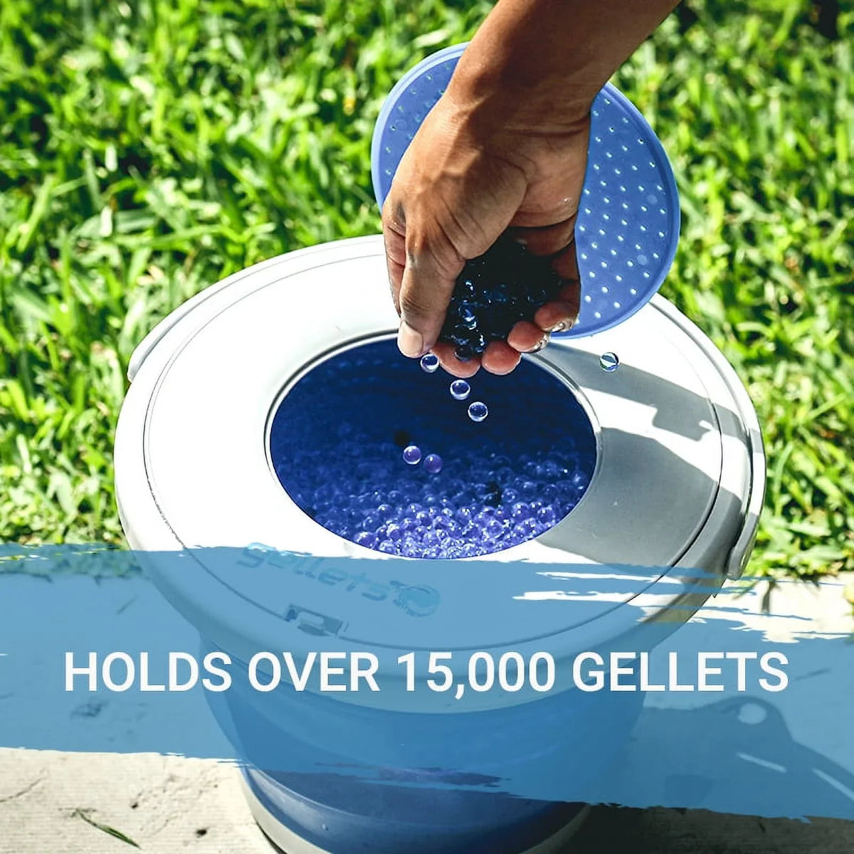 Ammo Gellet 15,000+ Collapsible - Gallon Tub, Gel Blue, Holds Gellets 1.5 Blaster