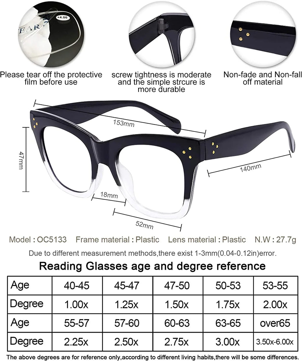 300 150 600 CHIARI Glasses Filter Light 350 200 Reader 400 500 6.0) Magnification 0 (Black-Clear, OCCI for 100 Blue Reading Computer Women 250