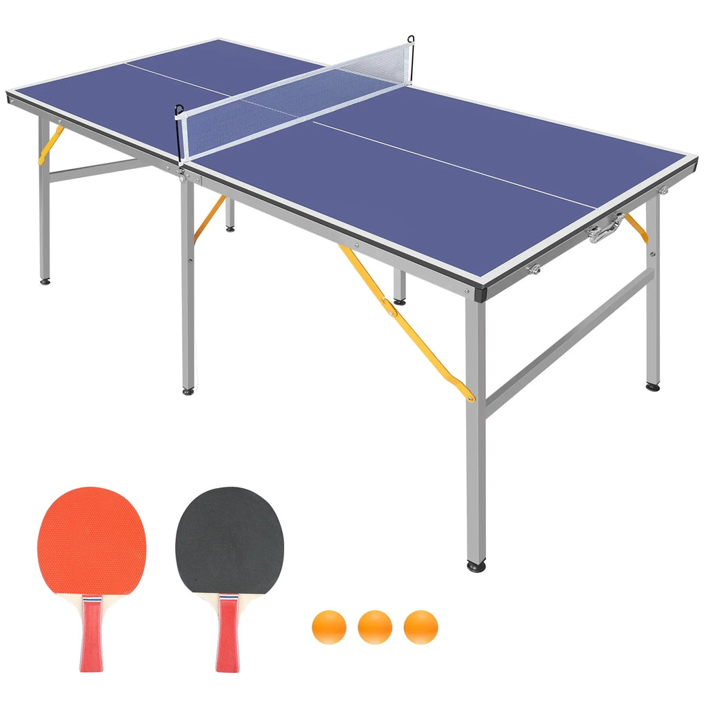 Net, Table Pong for Set, 100% Game Table Foldable Tennis 6ft Pong and Ping Set Table Indoor Outdoor Midsize Folding with Paddles Pre-Assembled Ping 2 Balls, Table