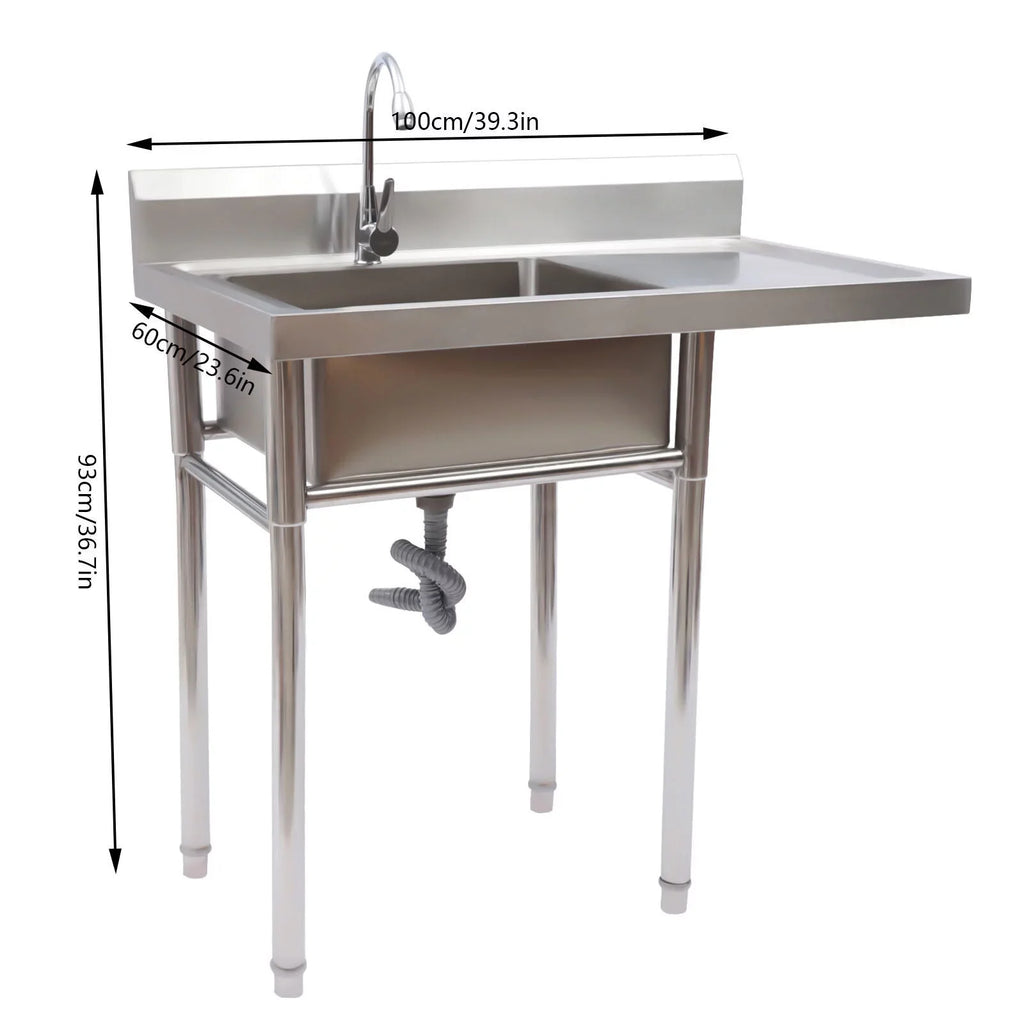 Steel Drainboard and Utility Stainless Commercial Use 23.6* Sink Kitchen 39.3* 36.7in for Sink Home