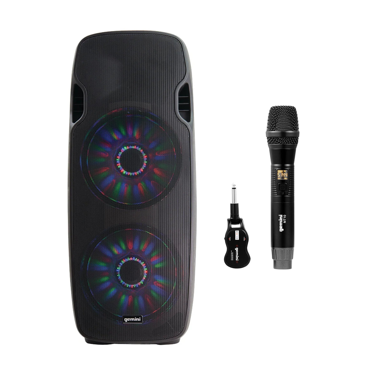 GMU-M100 Dual Gemini 15" Speaker Single Powered System, & Bluetooth Microphone LED Wireless UHF 843631170892