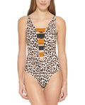Strappy Women's Swimsuit Plunge Dkny Swimsuit One-Piece Animal-Print Women's