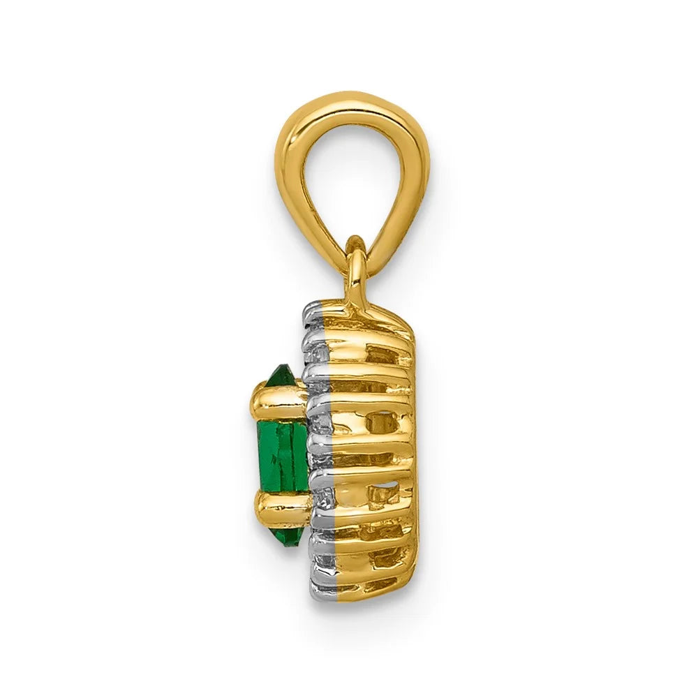Pendant Rhodium and and Emerald QPM5252-EM-010-YA 14k Diamond Oval