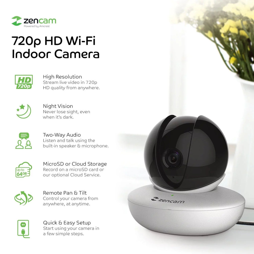 (4PACK-M1W) Monitor WiFi Talk Pet, Nanny with Baby Camera, Surveillance Indoor 720P Tilt Security Wireless IP Zencam Home Dome Home, Cam, Zoom Cloud 4-Pack Two-Way Pan Camera, for System White