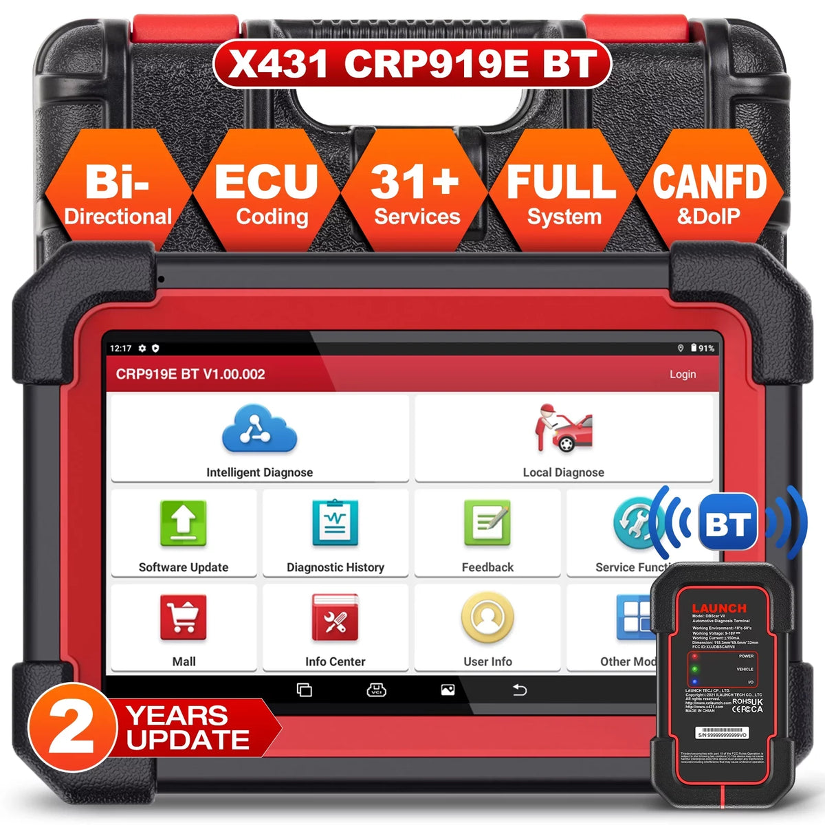 All Diagnostic Coding,Bi-Directional for Tool CRP OBD2 Scan Scanner AutoAuth 919E Control,CANFD X431 Full Vehicles,ECU LAUNCH System with DOIP,FCA BT 2024