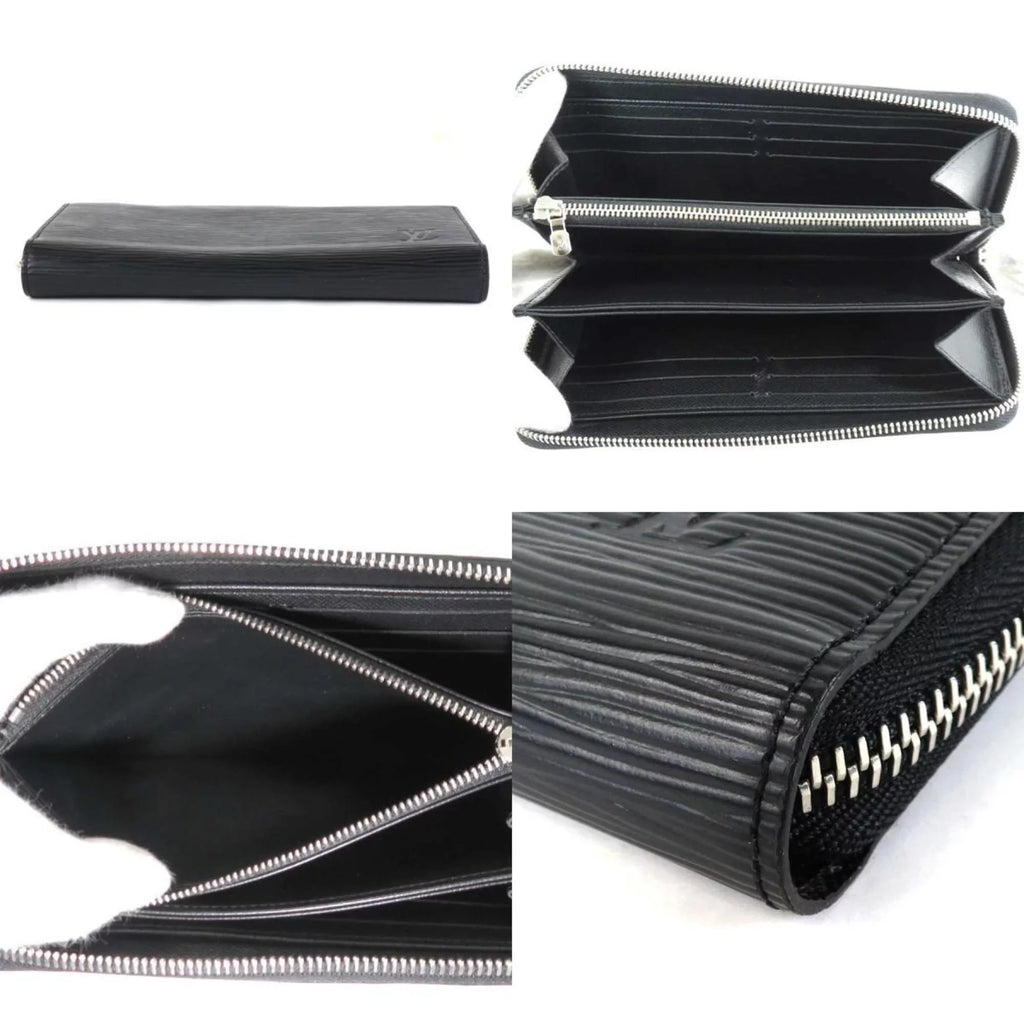 Pre-Owned Round VUITTON (Good) Leather Louis Vuitton LOUIS Zipper Long Zippy Wallet Silver Unisex Epi Black