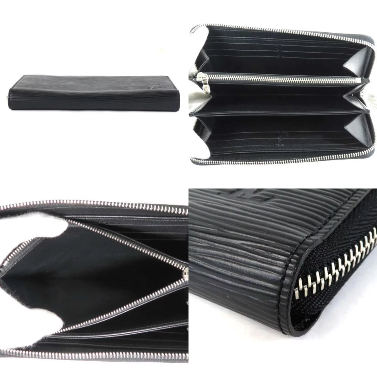 Pre-Owned Round VUITTON (Good) Leather Louis Vuitton LOUIS Zipper Long Zippy Wallet Silver Unisex Epi Black
