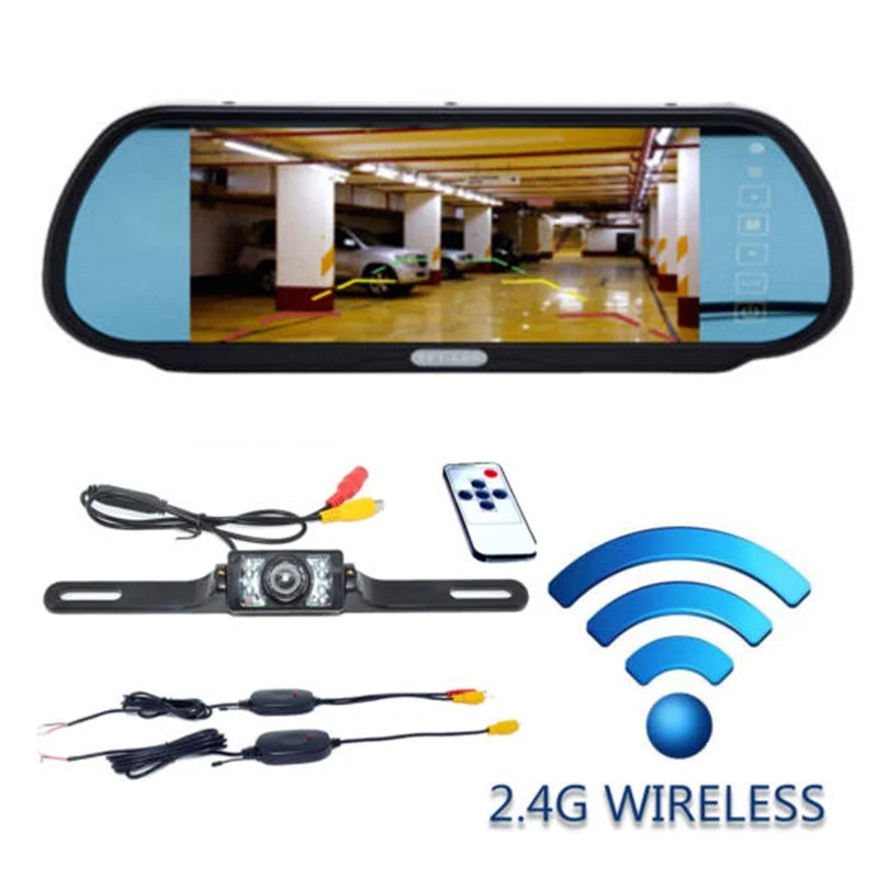 LCD Vision Receiver Reverse Kit 7inch Mirror Monitor Transmitter Backup Camera+Wireless IR Car +Night View Rear