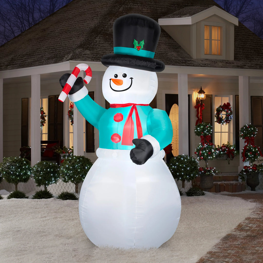 Candy Airblown Decoration with Cane Christmas Snowman