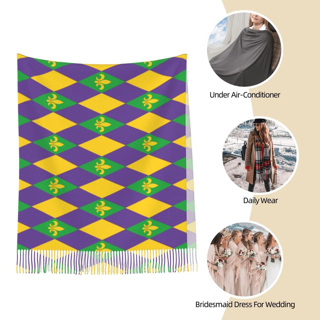 Winter Art Cashmere Elegant Gifts- Feel Scarf Scarves Large Shawl Warm Gras Bingfone Mardi Print Women Wrap Soft For