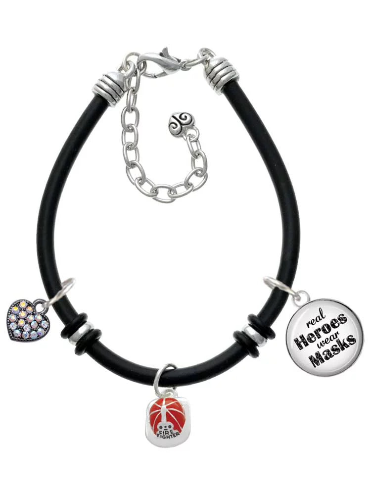 Helmet Dome Bracelet Masks Jewelry Wear Rubber Black Heroes Enamel Charm Delight Red Silvertone Firefighter Real