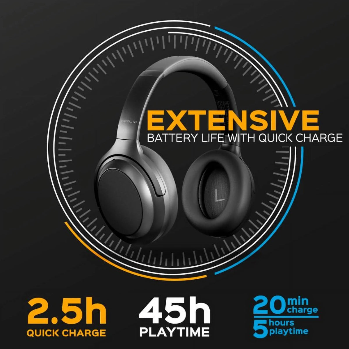 Control Bluetooth Charging, Ear - Canceling 45H Headphones with Hybryd TREBLAB Z7 Wireless & Mic USB-C Fast Touch Over ANC PRO Playtime Headphones (Grey) - Noise Sound, Active w/aptX, Stereo
