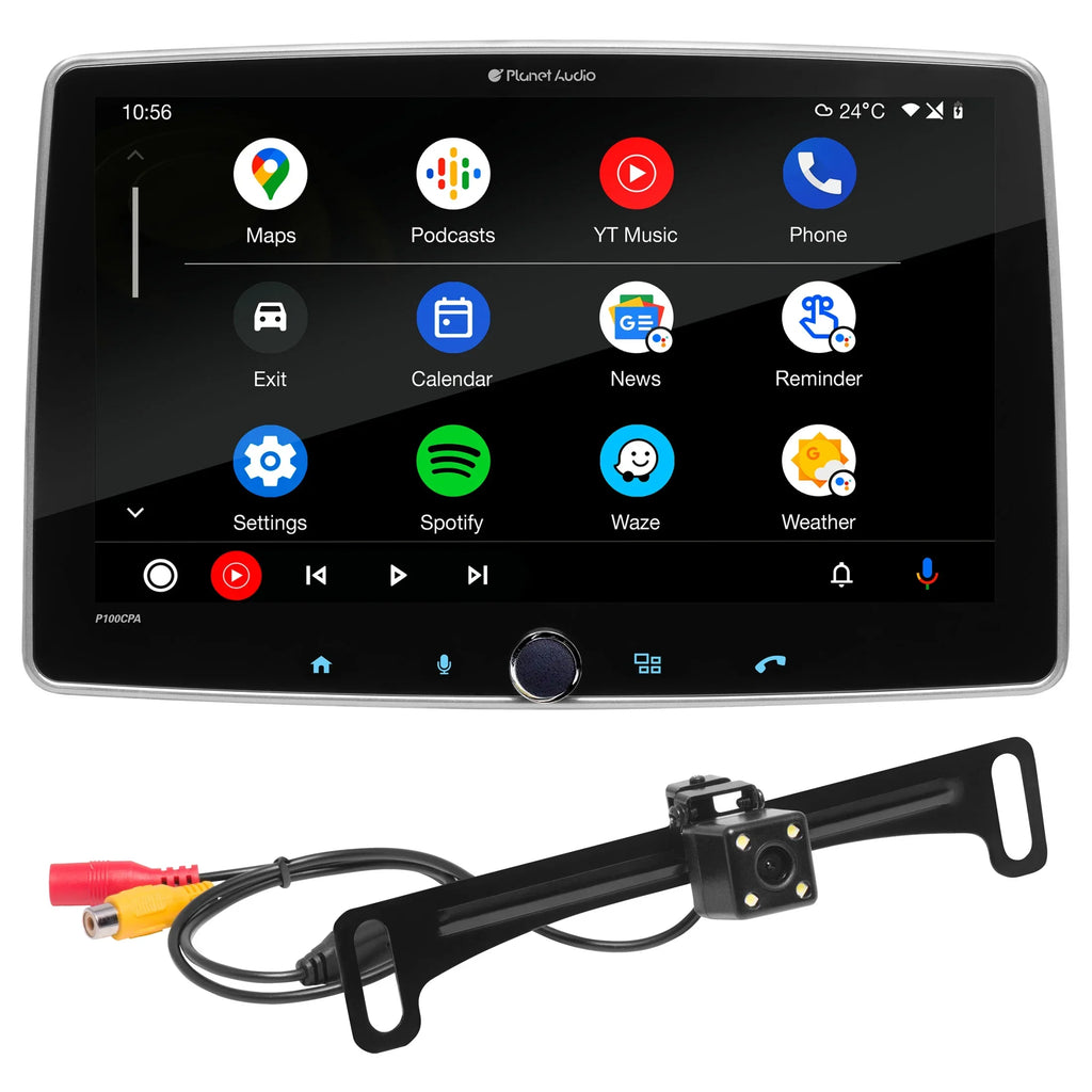 Camera Stereo AM/FM No Din, Auto, Bluetooth, Android CD Apple Backup - Touchscreen, Inch Radio Single CarPlay, Car Receiver, P100CPAC DVD Audio Planet Player, 10.1