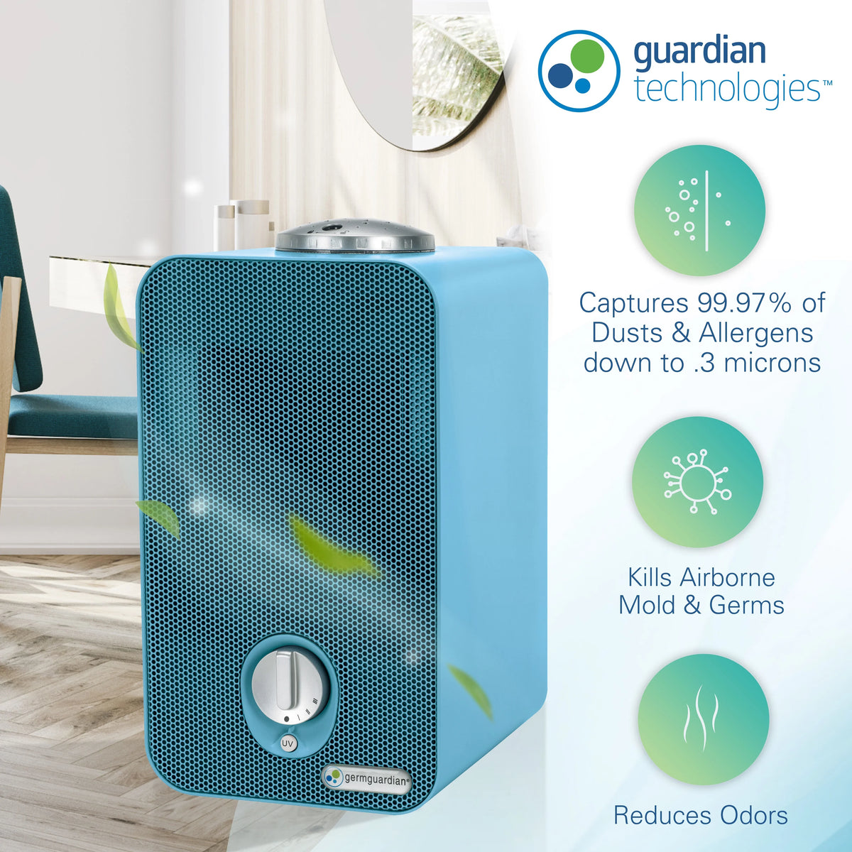 Air Filter, UV-C, Projector, Night HEPA AC4150BLCA Light Purifier with GermGuardian 54 ft., Sq.