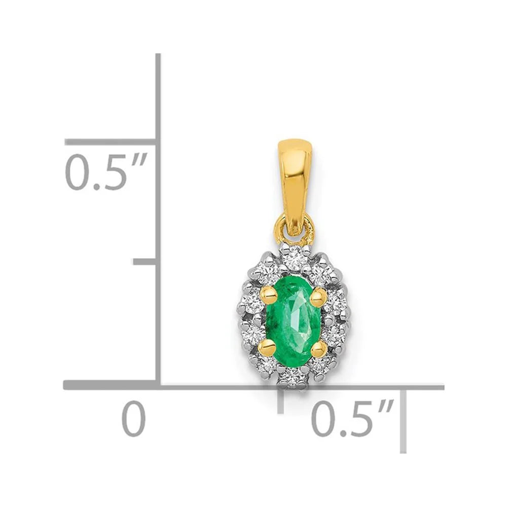 Pendant Rhodium and and Emerald QPM5252-EM-010-YA 14k Diamond Oval