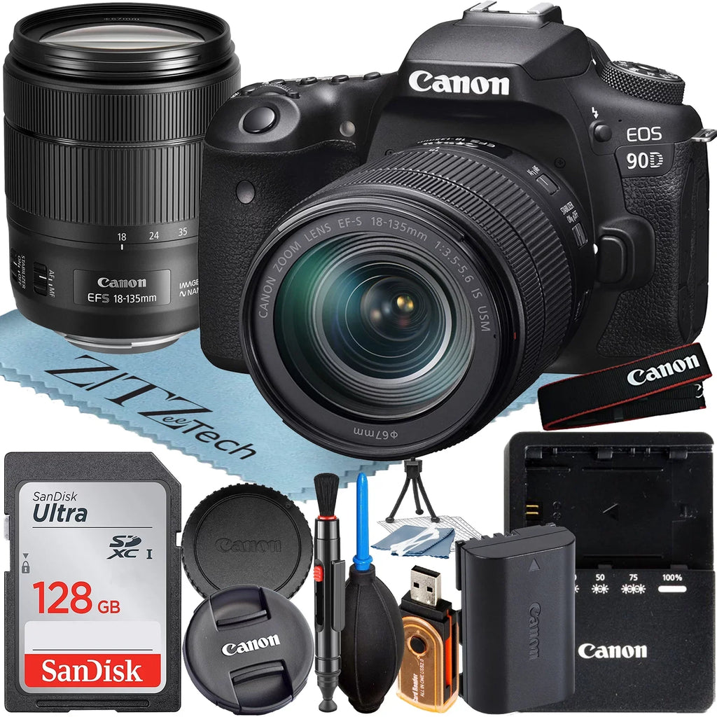 with Card + EOS Memory IS 18-135mm 128GB Lens Camera + USM 90D ZeeTech SanDisk Bundle DSLR Canon Accessory