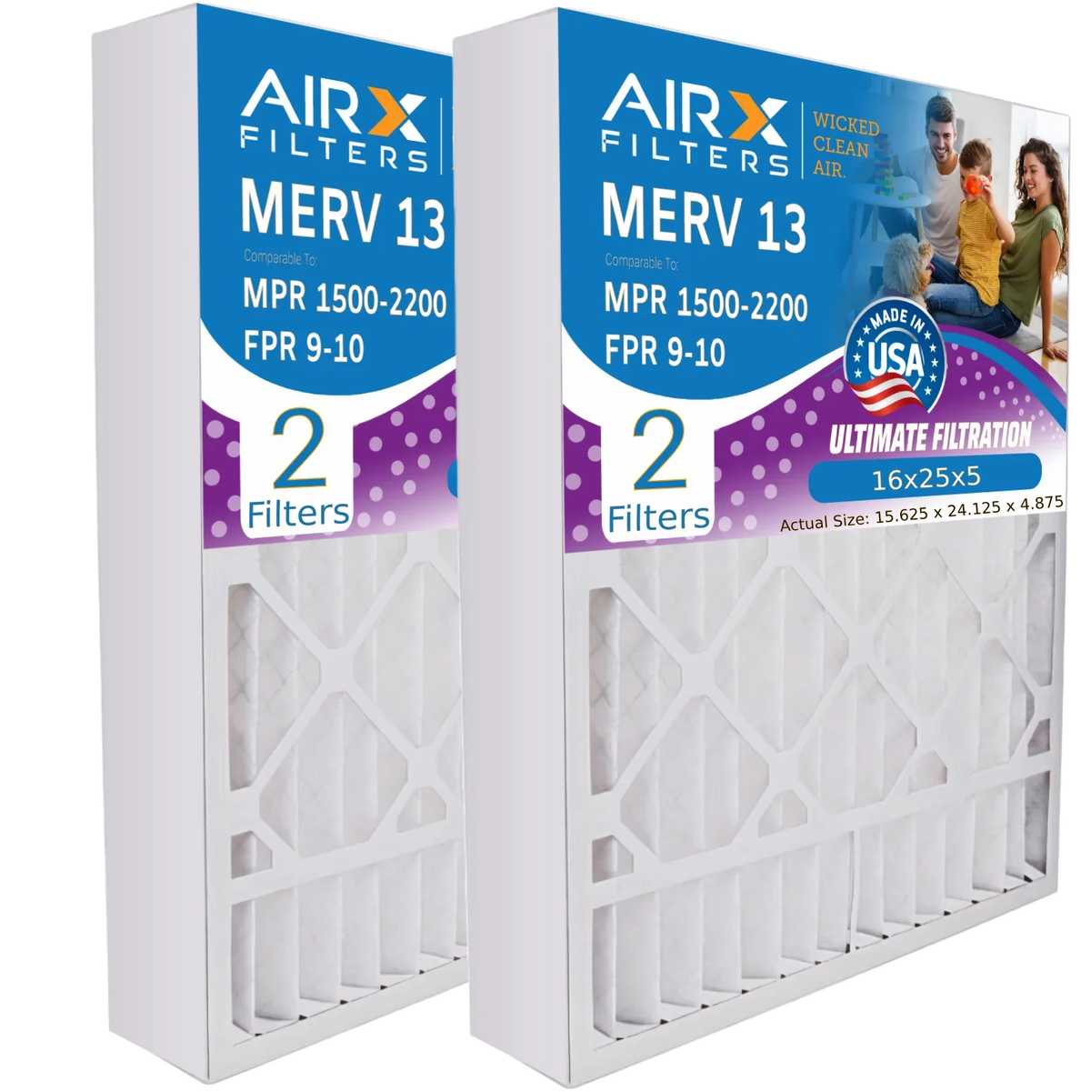 Pack - FILTERS 2200 CLEAN 16x25x5 Filter 9 Comparable Filter FPR MERV Compatible AIRX AIR. with Made 14161 MPR GeneralAire 2 Premium 16x25x5 1500 Furnace 13 & Air to USA WICKED by