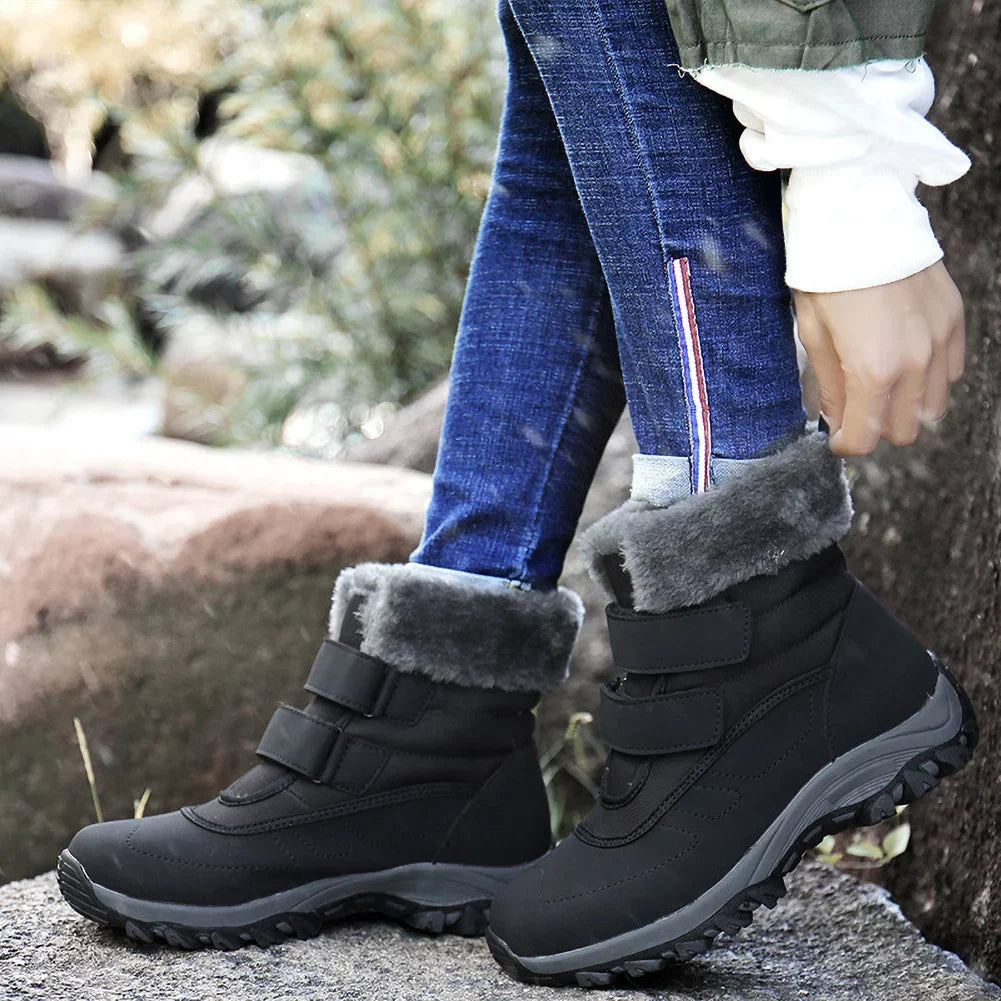 Women's Hook Winter Outdoor Warm Fur Thickened Lined Faux Snow Waterproof Booties Shoes Boots and Walking Loop