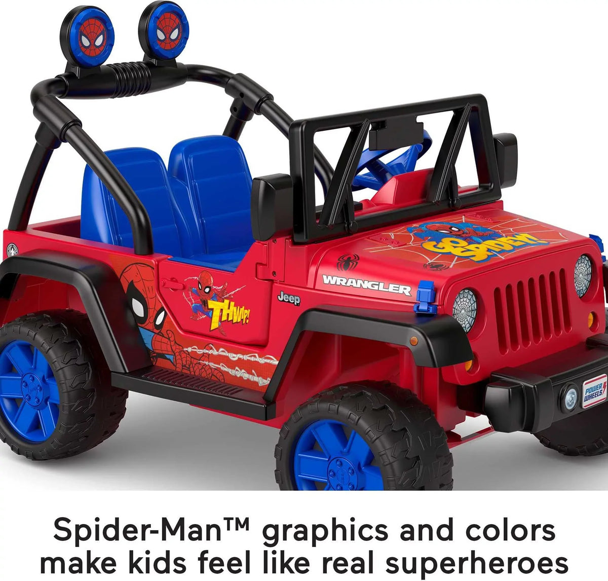 Vehicle Ages Battery-Powered Power 3-7 a Jeep Wrangler Sounds, Spider-Man 12V with Ride-On Child for Wheels